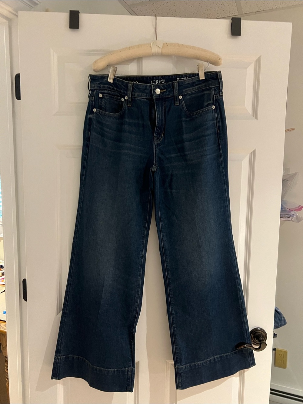 J. Crew Wide Leg Flared Jeans in Dark Blue Denim